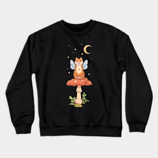 Fairy cat sitting on a mushroom night version Crewneck Sweatshirt